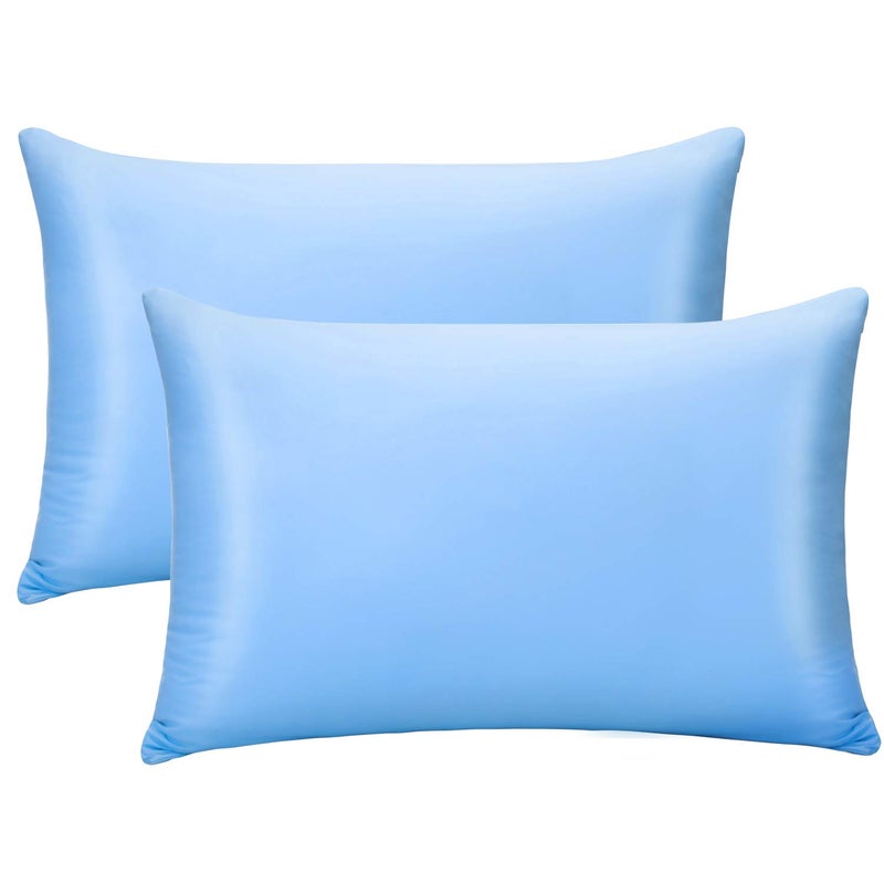 LUXEAR Cooling Pillow Cases, 2 Pack Stretch Arc-Chill Q-max 0.55 Cool Pillowcases Fit Standard & Queen Size Pillows, Breathable Silky Summer Pillow Cover for Hair Skin Hot Sleeper Night Sweat - Blue - Image 1