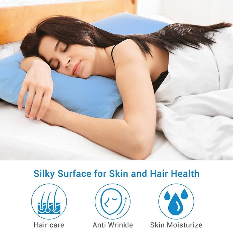 LUXEAR Cooling Pillow Cases, 2 Pack Stretch Arc-Chill Q-max 0.55 Cool Pillowcases Fit Standard & Queen Size Pillows, Breathable Silky Summer Pillow Cover for Hair Skin Hot Sleeper Night Sweat - Blue - Image 2