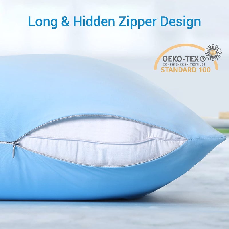 LUXEAR Cooling Pillow Cases, 2 Pack Stretch Arc-Chill Q-max 0.55 Cool Pillowcases Fit Standard & Queen Size Pillows, Breathable Silky Summer Pillow Cover for Hair Skin Hot Sleeper Night Sweat - Blue - Image 5