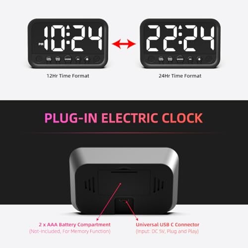 XUANZIT Small LED Digital Clock for Bedroom, Loud Alarm Clock for Heavy Sleepers Adults, Teens | Plug-In Electric Desk Clock | Simple Bedside Nightstand Clock with Adjustable Volume/Brightness/Snooze – White - Image 5