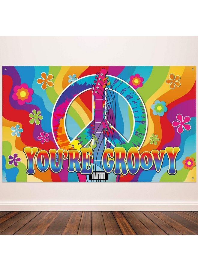 Blulu 60'S Party Decorations Hippie Groovy Backdrop 60S Party Sign Scene Setters Wall Decoration Banner Photo Booth Props Background With Rope For Hippie Theme Groovy Party Decorations 72.8 X 43.3 Inch - Image 2