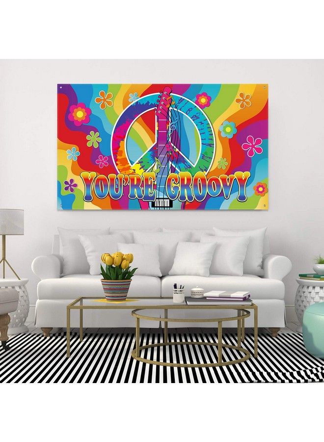 Blulu 60'S Party Decorations Hippie Groovy Backdrop 60S Party Sign Scene Setters Wall Decoration Banner Photo Booth Props Background With Rope For Hippie Theme Groovy Party Decorations 72.8 X 43.3 Inch - Image 5