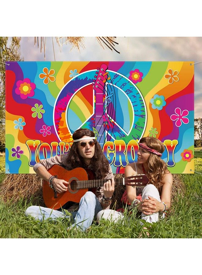 Blulu 60'S Party Decorations Hippie Groovy Backdrop 60S Party Sign Scene Setters Wall Decoration Banner Photo Booth Props Background With Rope For Hippie Theme Groovy Party Decorations 72.8 X 43.3 Inch - Image 4