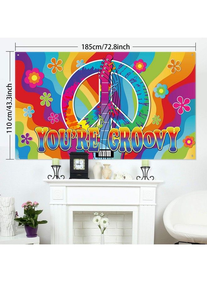 Blulu 60'S Party Decorations Hippie Groovy Backdrop 60S Party Sign Scene Setters Wall Decoration Banner Photo Booth Props Background With Rope For Hippie Theme Groovy Party Decorations 72.8 X 43.3 Inch - Image 3
