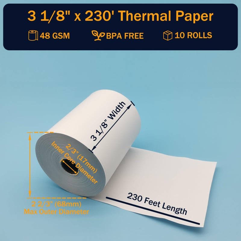 Bigger (10 Rolls) 3 1/8 x 230 Thermal Paper Rolls, BPA Free Thermal Receipt Paper Rolls, 3.125 inch Wide and 230 ft Long Per Thermal Paper Receipt Roll - Image 2