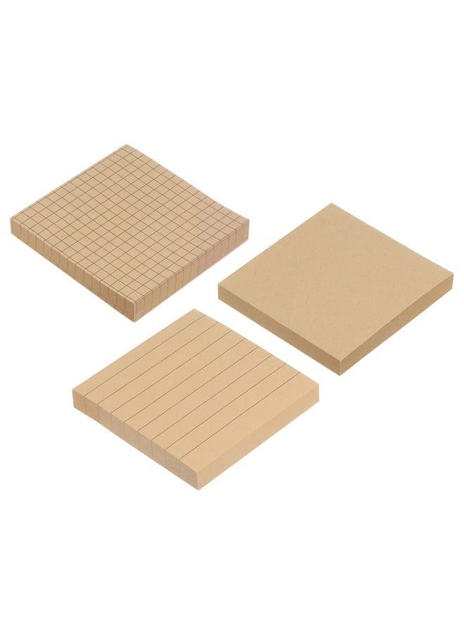 PATIKIL ملاحظات لاصقة 3 × 3 بوصة، عبوة 3 دفاتر ملاحظات فارغة مع خطوط وشبكات لاصقة ذاتيًا 80 ورقة/دفتر ملاحظات للمكتب المنزلي والأعمال، بني - Image 1