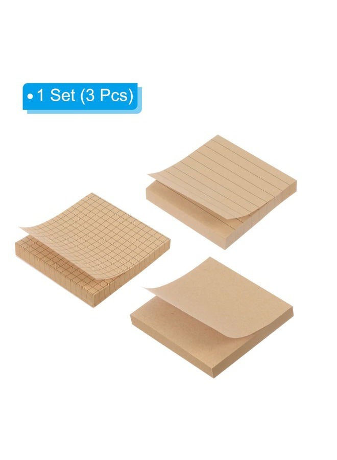 PATIKIL ملاحظات لاصقة 3 × 3 بوصة، عبوة 3 دفاتر ملاحظات فارغة مع خطوط وشبكات لاصقة ذاتيًا 80 ورقة/دفتر ملاحظات للمكتب المنزلي والأعمال، بني - Image 3