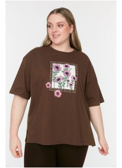 Brown Printed Knitted T-Shirt TBBSS22TS1659