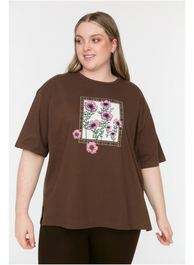 trendyol - Brown Printed Knitted T-Shirt TBBSS22TS1659 - Image 1