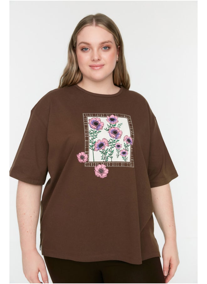 trendyol - Brown Printed Knitted T-Shirt TBBSS22TS1659 - Image 1