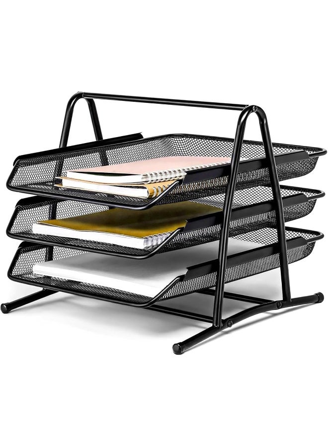 MOMENT 3-Tier Paper Tray, Desktop Organizer, 3 Layer A4 Metal Tray Office Desk Organiser, Paper File Storage, Workspace, Office, Black - Image 1