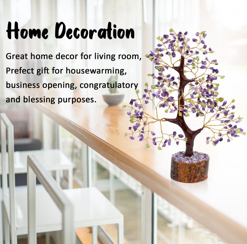 Crocon Gemstone Money Tree | Feng Shui Bonsai | Energy Generator | Attract Good Luck | Chakra Balancing | Spiritual | Reiki Crystal Healing | Enhancement | Home Decor (Amethyst + Peridot) - Image 3