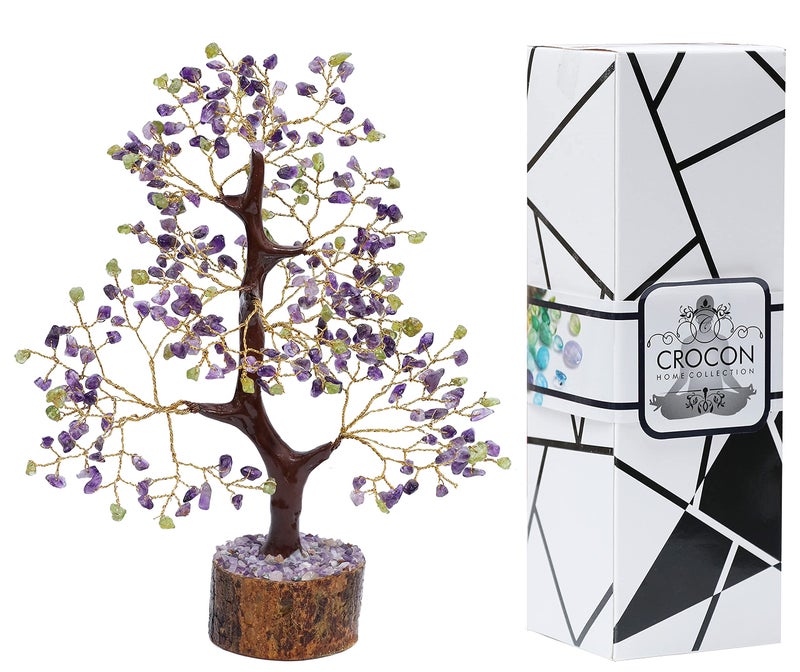 Crocon Gemstone Money Tree | Feng Shui Bonsai | Energy Generator | Attract Good Luck | Chakra Balancing | Spiritual | Reiki Crystal Healing | Enhancement | Home Decor (Amethyst + Peridot) - Image 5