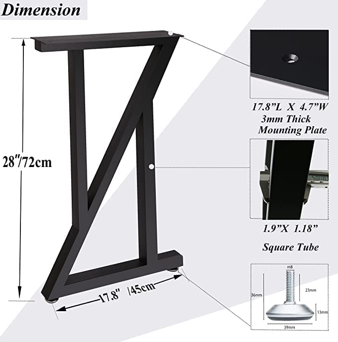 PRAMUKH FASHION PRAMUKH FASHION Metal Table Legs 28 Inch Heavy Duty Square Tube Desk Legs Furniture Legs for Coffee Table Dining Table Z Shape Pack of 2  - Image 5