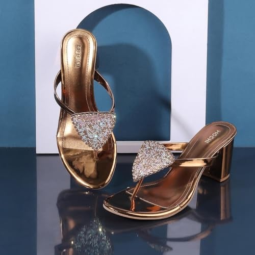 Mochi Women Antic Gold Block Heel Beaded Fashion Slip-on Sandal UK/3 EU/36 (40-209) - Image 2