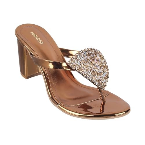 Mochi Women Antic Gold Block Heel Beaded Fashion Slip-on Sandal UK/3 EU/36 (40-209) - Image 3