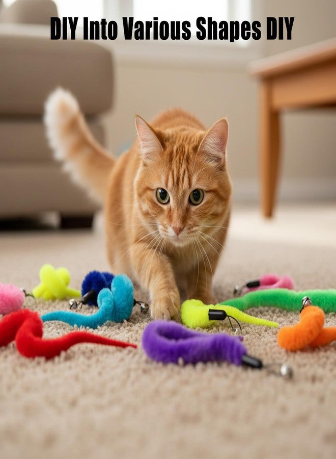 Larrel 16PCS Cat Worm Toy Replacement, Cat Wand Toy Accessories, Soft Worm Cats Toys Teaser with Bell, Fuzzy Worms Toys Attachments Replacements for Indoor Cats and Kitten (8 Colors) - Image 5