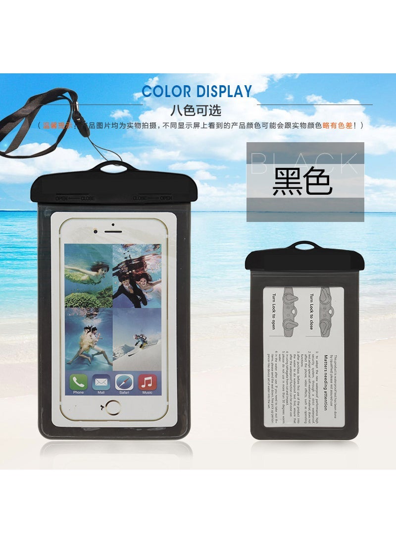 Generic - Transparent mobile phone waterproof bag touch screen PVC waterproof mobile phone case swimming hot spring photo large screen mobile phone bag Black - Image 1