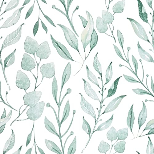WENMER Green Leaf Peel and Stick Wallpaper - 17.7" x 118" Self-Adhesive Watercolor Leaves Peel and Stick Removable Floral Contact Paper for Cabinets and Wall Decor - Image 1