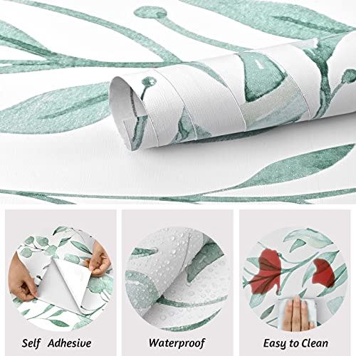 WENMER Green Leaf Peel and Stick Wallpaper - 17.7" x 118" Self-Adhesive Watercolor Leaves Peel and Stick Removable Floral Contact Paper for Cabinets and Wall Decor - Image 4