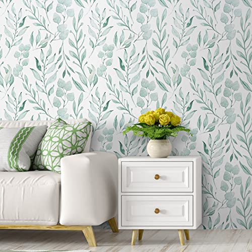 WENMER Green Leaf Peel and Stick Wallpaper - 17.7" x 118" Self-Adhesive Watercolor Leaves Peel and Stick Removable Floral Contact Paper for Cabinets and Wall Decor - Image 2