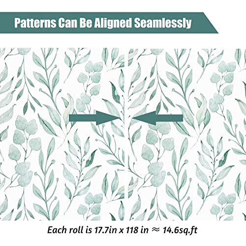 WENMER Green Leaf Peel and Stick Wallpaper - 17.7" x 118" Self-Adhesive Watercolor Leaves Peel and Stick Removable Floral Contact Paper for Cabinets and Wall Decor - Image 5