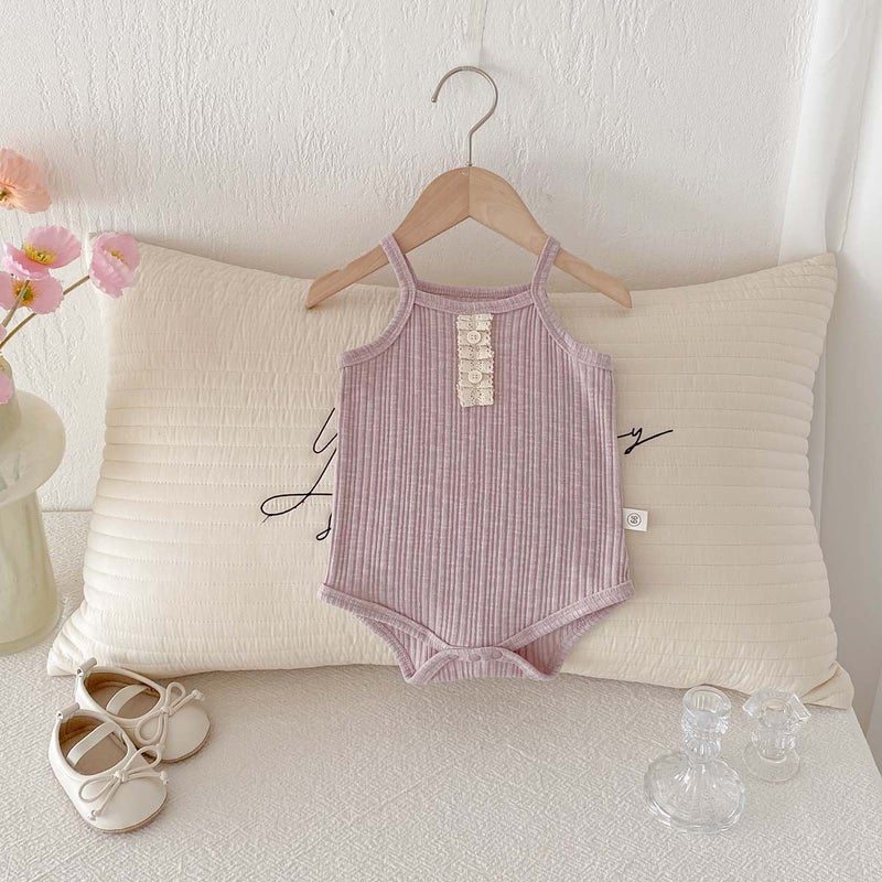 Ins Summer Korean Style Baby Pit Lace Lace Wrap Fart Clothes Female Baby Simple Sling Fart Conjoined Hare Clothes - Image 1