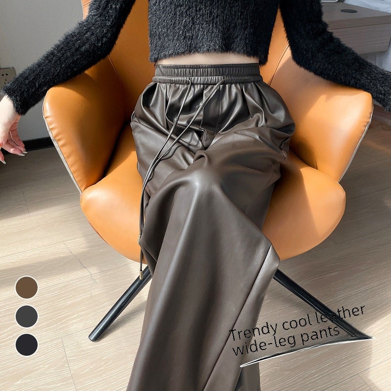 Western-style Drooping Pear-shaped Body-shaped Flesh-covered Slimming Suit Wide-leg Pants Womens Spring and Summer High Waist Lace-up Big Leg Pants Grey - Image 2