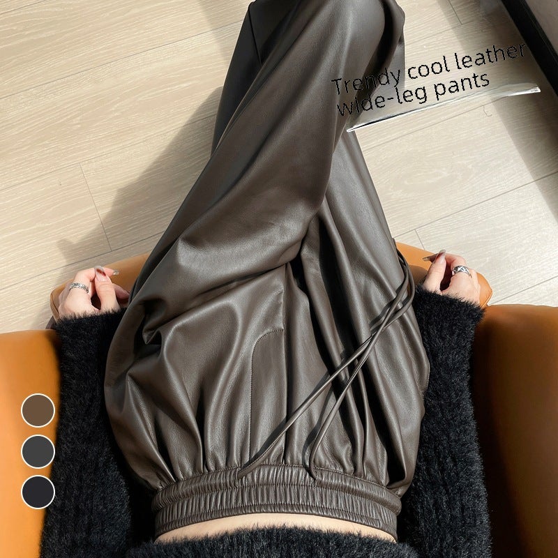 Western-style Drooping Pear-shaped Body-shaped Flesh-covered Slimming Suit Wide-leg Pants Womens Spring and Summer High Waist Lace-up Big Leg Pants Grey - Image 4