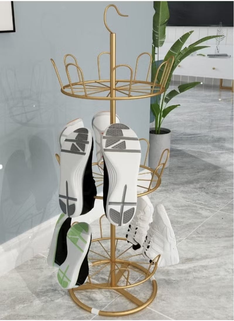 Generic - Rotating Shoe Rack Iron Shoe Tree Rack Vertical Circular Shoe Rack Rotating Shoe Rack Rotating Circular Shoe Storage Rack Gold 3 Layers - Image 1