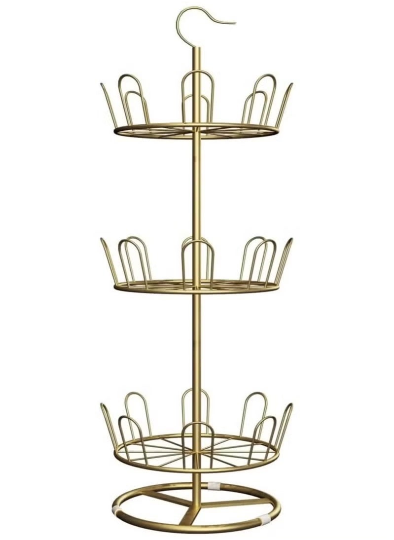 Generic - Rotating Shoe Rack Iron Shoe Tree Rack Vertical Circular Shoe Rack Rotating Shoe Rack Rotating Circular Shoe Storage Rack Gold 3 Layers - Image 1
