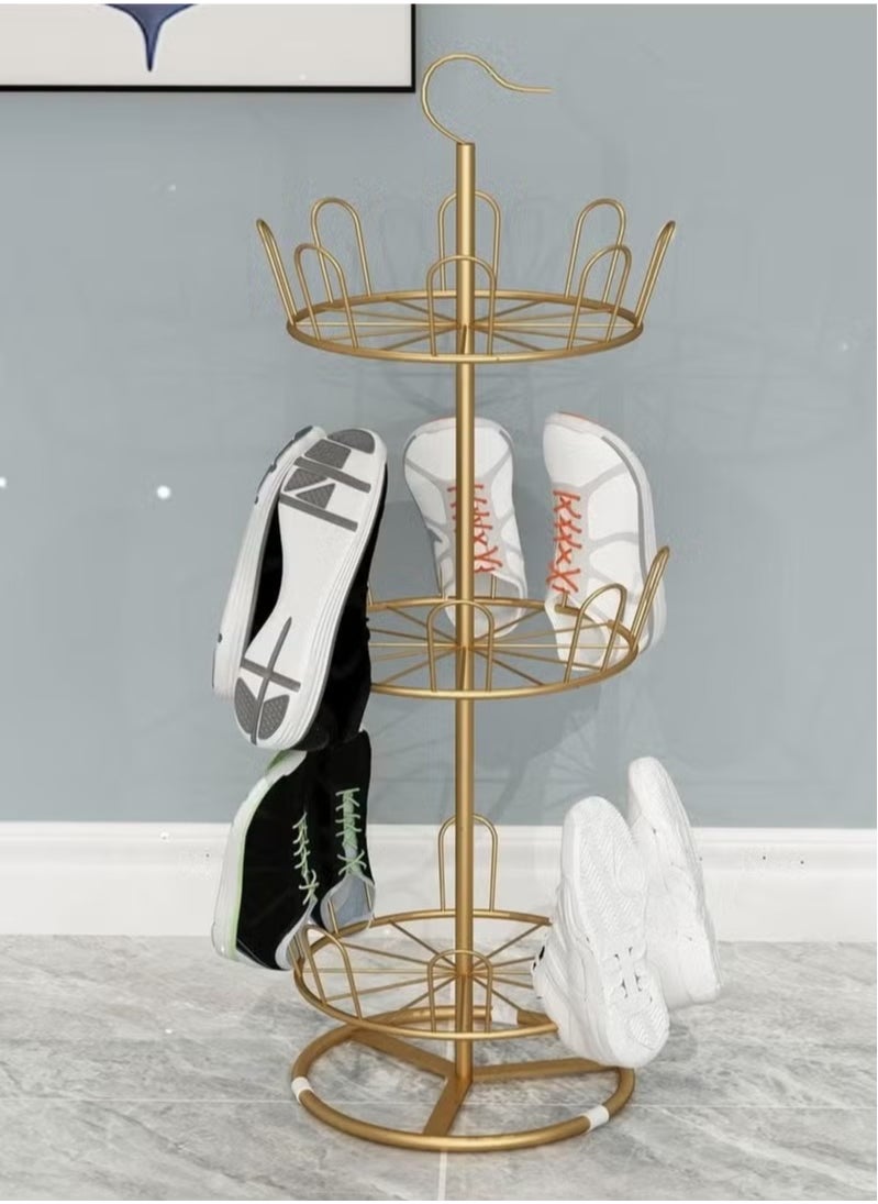 Generic - Rotating Shoe Rack Iron Shoe Tree Rack Vertical Circular Shoe Rack Rotating Shoe Rack Rotating Circular Shoe Storage Rack Gold 3 Layers - Image 1