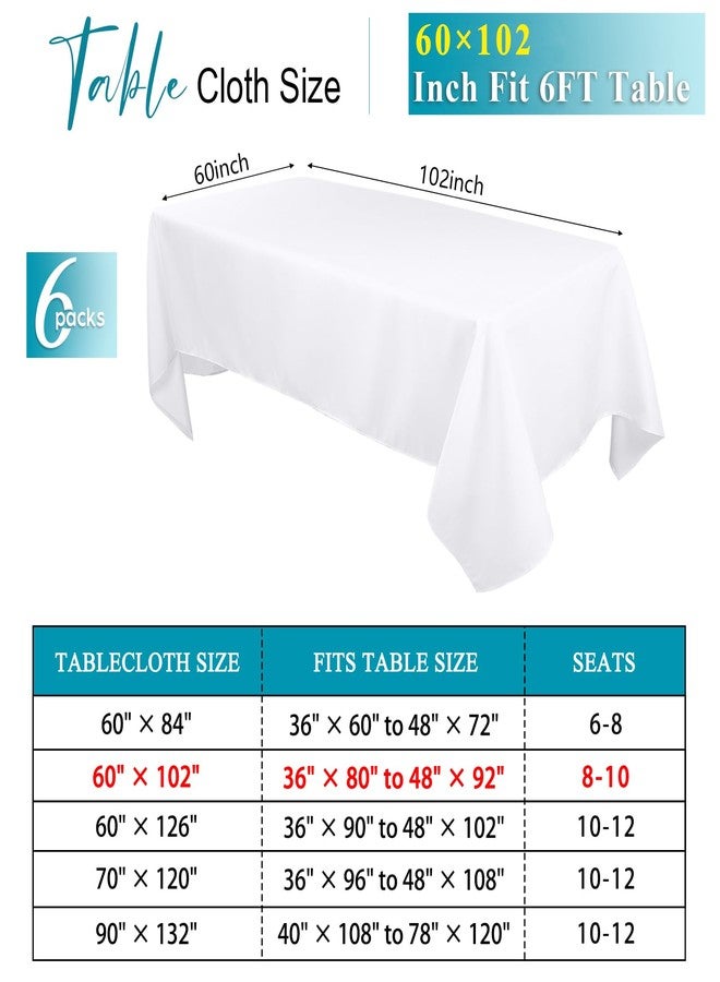Kesfey 6 Packs White Polyester Table Cloths 60 x102 inch Rectangle High Density Washable Table Cloth Fabric Tablecloth for 6 Foot Tables Wrinkle Resistant Tablecover for Wedding Buffet Banquet Party - Image 2