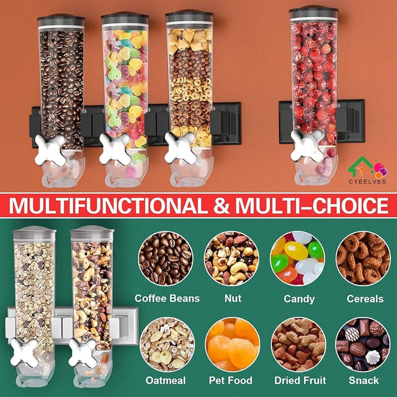 Cyeelves Cereal Dispenser Wall Mounted, Triple Canister Dry Food Dispenser, Wall Mounted Candy Dispensers, Kitchen Grain Container with 3 Cup & Holder for Store Grains Oatmeal Coffee Bean Nut Snack, Black 4.5L - Image 5