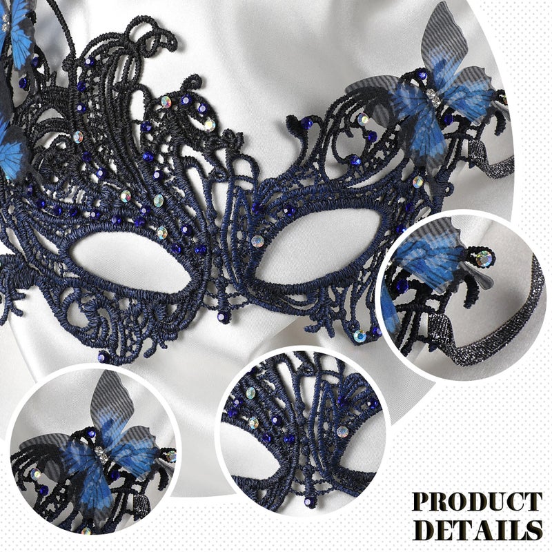 Zinniday Halloween Lace Masquerade Masks - 1950s Royal Handmade Blue Butterfly Antique Venetian Mask for Men Women Cosplay Halloween Party Evening Prom Photo Props - Image 5