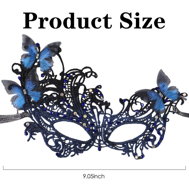 Zinniday Halloween Lace Masquerade Masks - 1950s Royal Handmade Blue Butterfly Antique Venetian Mask for Men Women Cosplay Halloween Party Evening Prom Photo Props - Image 4