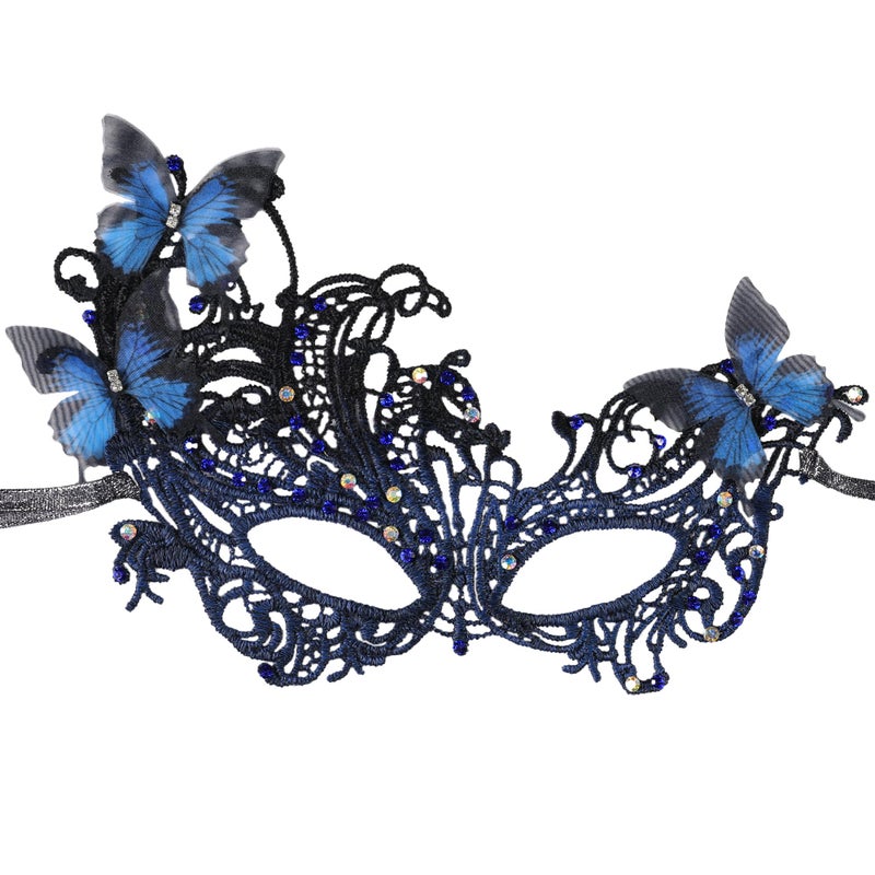 Zinniday Halloween Lace Masquerade Masks - 1950s Royal Handmade Blue Butterfly Antique Venetian Mask for Men Women Cosplay Halloween Party Evening Prom Photo Props - Image 1