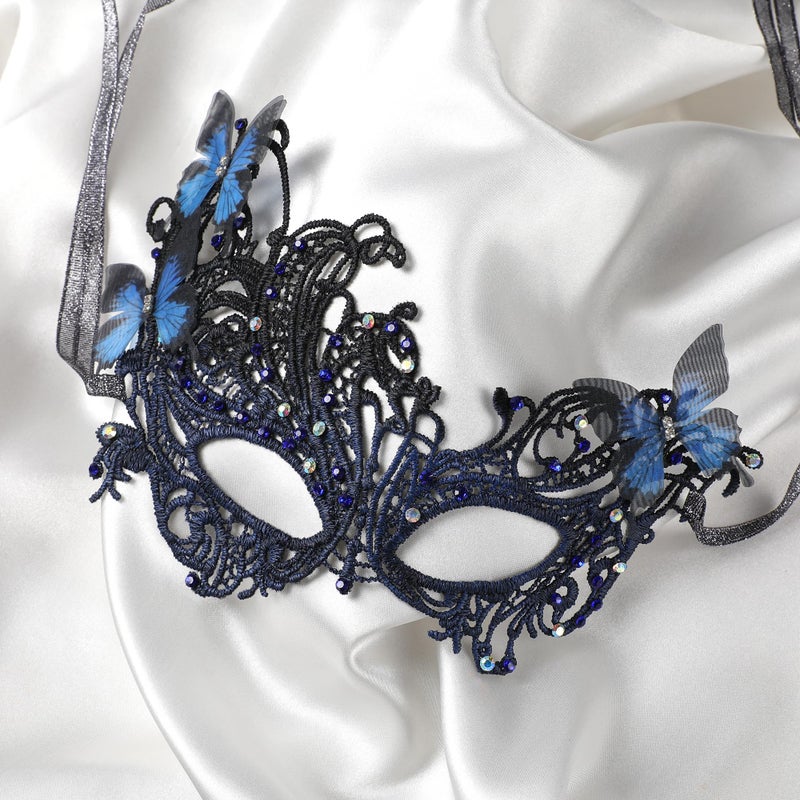 Zinniday Halloween Lace Masquerade Masks - 1950s Royal Handmade Blue Butterfly Antique Venetian Mask for Men Women Cosplay Halloween Party Evening Prom Photo Props - Image 3
