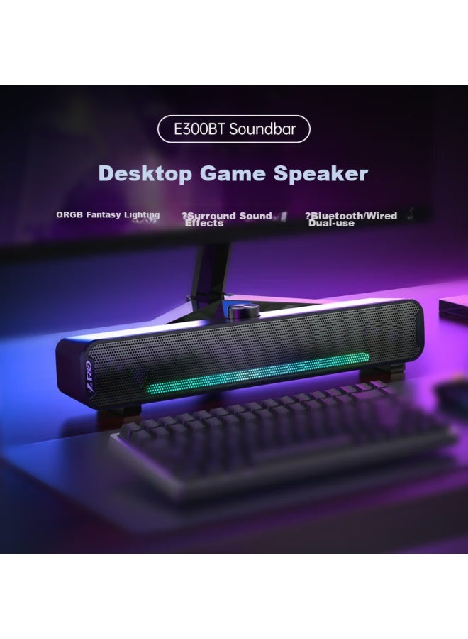 F&D Computer Speakers For Home, Desktop, Laptop, Small Wired And Bluetooth Dual-use Stereo 2.0 Dual-speaker Long Bar Speaker E300bt - Image 5