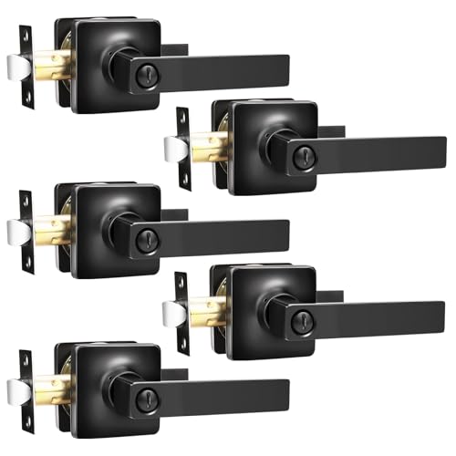 GOBEKOR 5 Pack Black Door Handles Interior Door Handle with Lock Privacy Door Levers for Bedroom Bathroom Interior Door Knobs Square Lever Door Handles Reversible Door Locks Keyless - Image 1