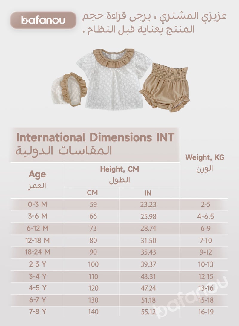 Bafanou Bafanou Summer Infant Girls Solid 3 pcs Sets Baby Peter Pan Collar Clothes Set Toddler Cotton Clothing With Hat - Image 3