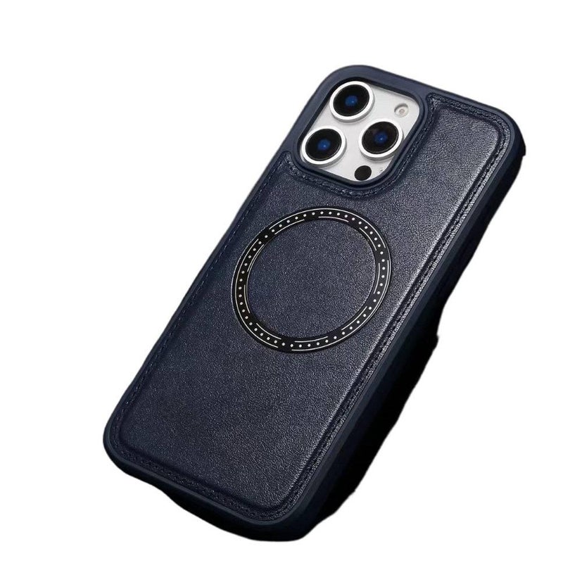 Leather Texture MagSafe Case for iPhone 17 / 17 Air / 17 Pro / 17 Pro Max with Drop Protection and Strong Magnetic plus Shockproof plus Full Coverage in Blue - ModaStar - Image 1