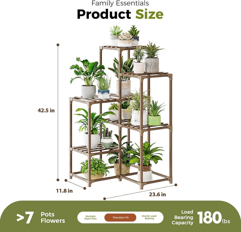 Bamworld Indoor Outdoor Plant Stand Shelf Corner Table 7 Pots Holder for Living Room Multiple Plants Patio Balcony Garden Decor - Image 5
