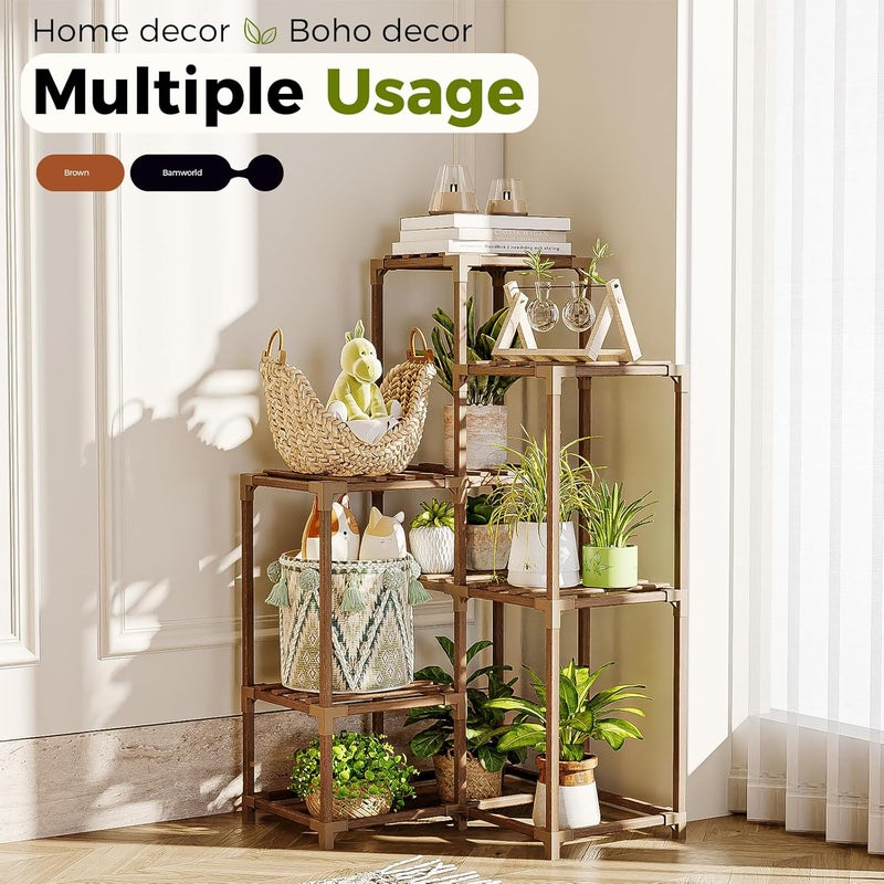 Bamworld Indoor Outdoor Plant Stand Shelf Corner Table 7 Pots Holder for Living Room Multiple Plants Patio Balcony Garden Decor - Image 3