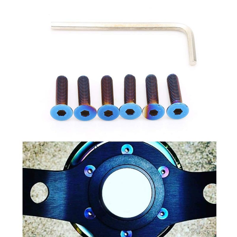 Kyostar 6 Pcs Stainless Steering Wheel Screw Bolts M508 Length 15mm Burnt Titanium Blue Steering Wheel Bolts Screw