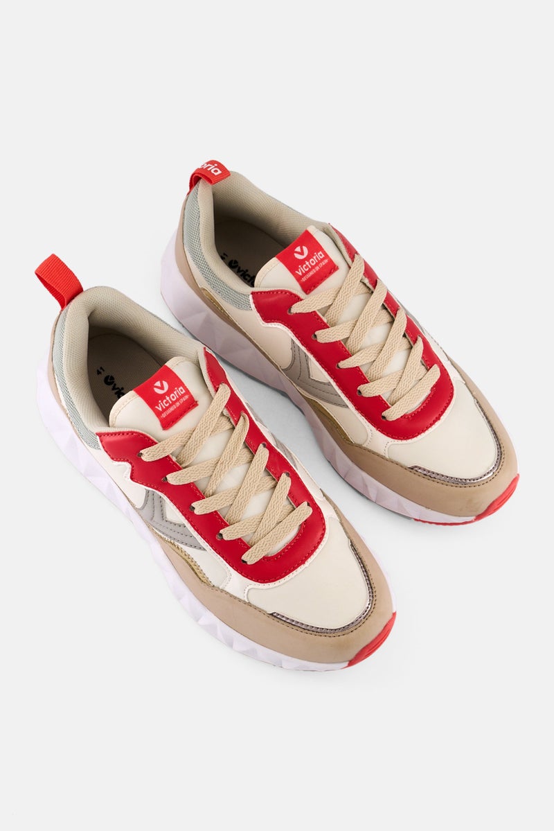 Victoria Women Lace Up Casual Sneakers, Beige - Image 2