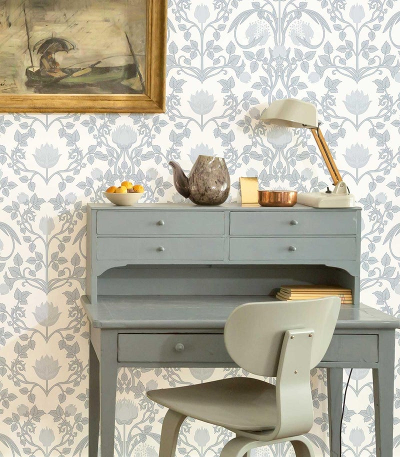 YXTII 17.3" Ã— 393.7" Blue Floral Peel and Stick Wallpaper, Damask Vintage Wallpaper for Bedroom Bathroom Self Adhesive Removable - Image 4