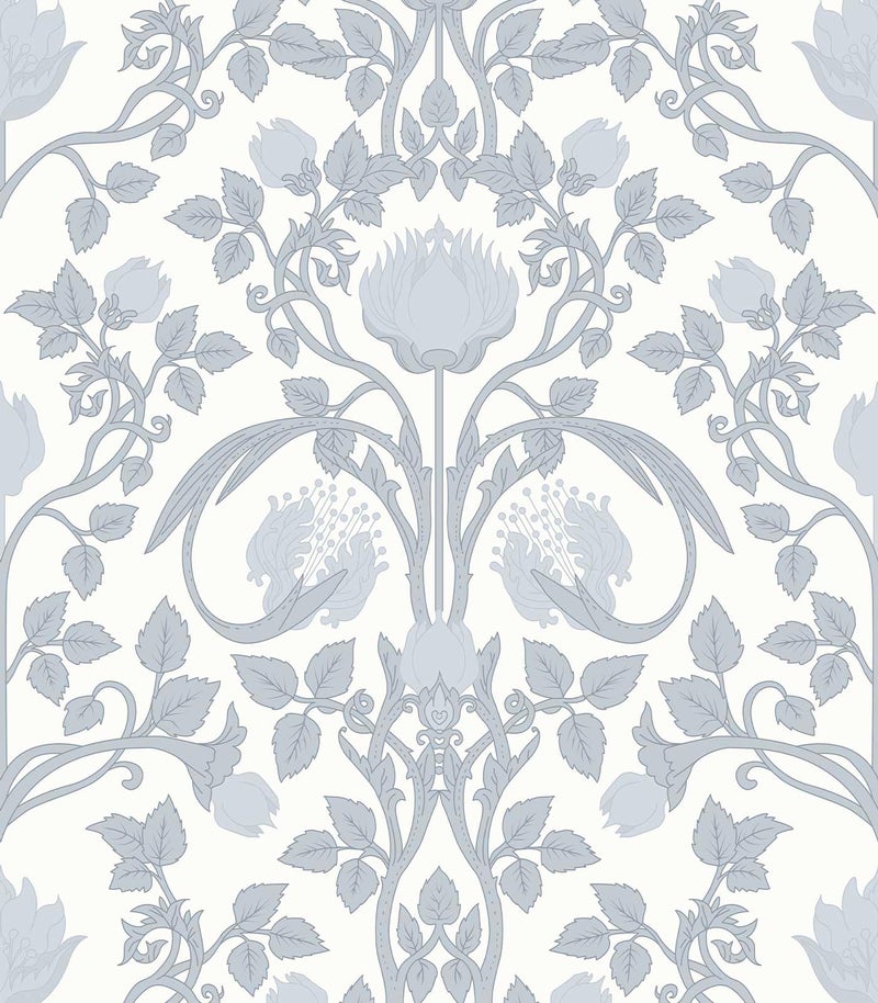 YXTII 17.3" Ã— 393.7" Blue Floral Peel and Stick Wallpaper, Damask Vintage Wallpaper for Bedroom Bathroom Self Adhesive Removable - Image 2