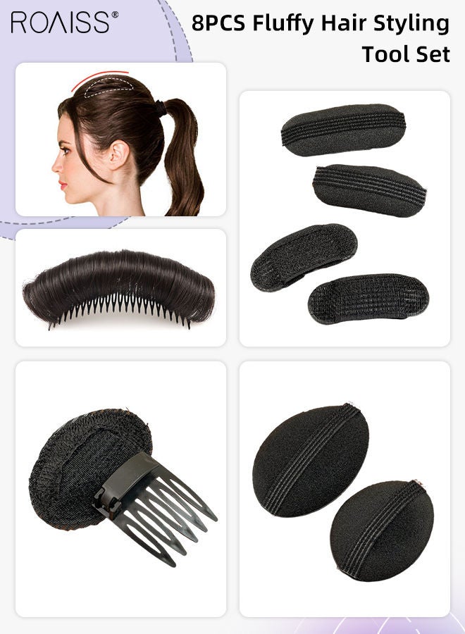 roaiss 8Pcs Fluffy Hair Styling Tool Set Hair Base Bump Fluffy Hair Pad Styling Insert Tool Volume Fluffy Princess Styling Increased Hair Pad for Women Girls - Image 1