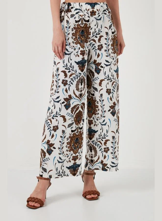 ليلا بنطلون نسائي واسع الساق بخصر مطاطي بنقوش ليلى